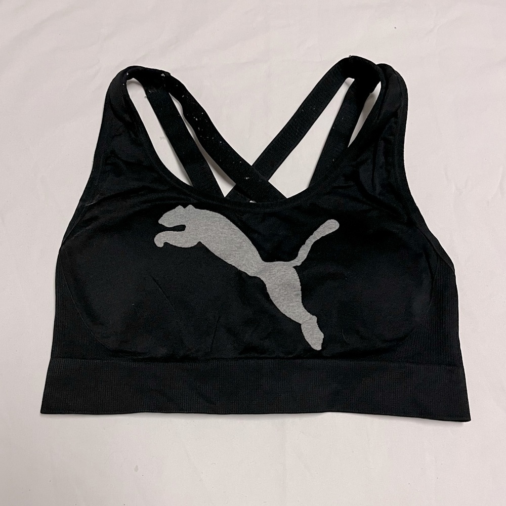 Black Puma Sports Bra with Removable Padding